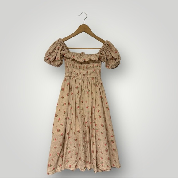 70F/20C Floral Print Puff Sleeves Vintage Cottagecore Ruffles Midi Dress Sz M - Picture 7 of 14